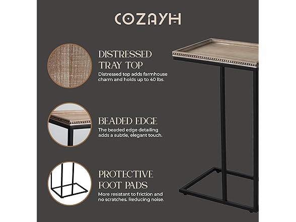 COZAYH Farmhouse End Table with Beaded Edge