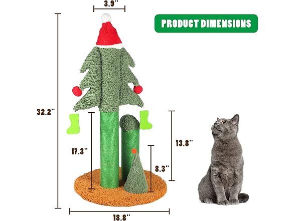 FluffyDream 32” Cat Scratching Post, Tall Christmas Tree