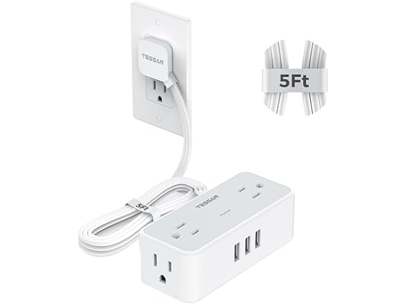 TESSAN 5ft SP Power Strip (4 Outlets, 3 USB-A)