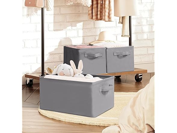 STORAGEIDEAS Storage Basket Bins with Metal Frame Grey