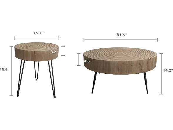 LONYKE 2-Pc Boho Nesting Table Natural