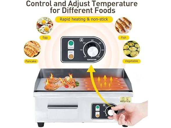 Commercial Electric Griddle 14" – 1500W/3000W Stainless Steel Flat Top