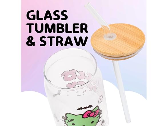 Silver Buffalo Sanrio Hello Kitty Halloween Spooky, Glass Tumbler, 16oz