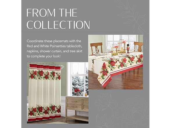 Threadmade Red and White Poinsettias Placemat, Set of 4