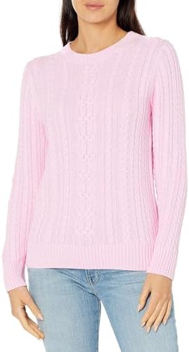 Amazon Essentials Women's Soft Fisherman Cable Long-Sleeve Crewneck Sweater (Available in Plus Size), Light Pink, X-Large