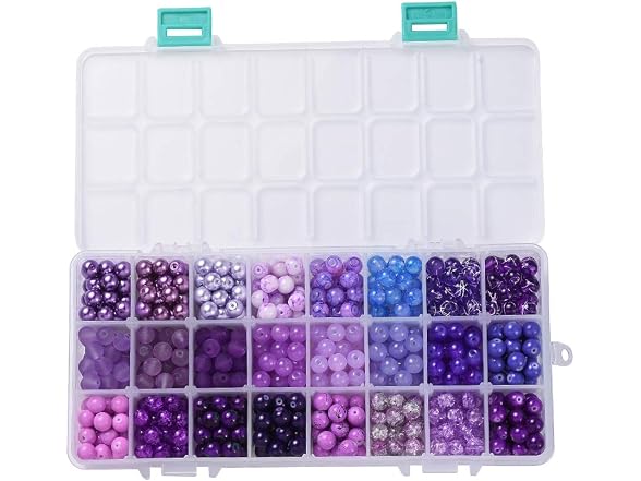 Pandahall Purple Mixed Style Round Glass Beads 24 Colors