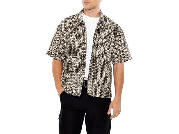 Forever 21 Men (L) Textured Geo Shirt