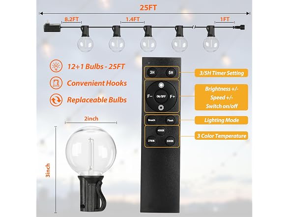 Bosceos 25FT G40 Outdoor String Lights