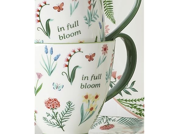Oneida Coffee Mug Set, First Blooms Green Mugs 2 Pieces