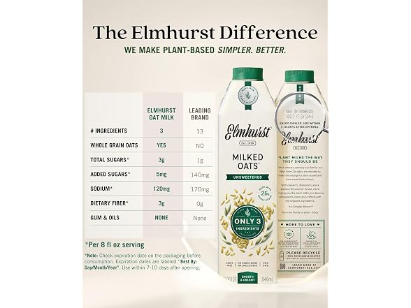 6PK Elmhurst 1925 Unsweetened Oat Milk - 32 oz