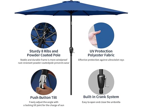 Simple Deluxe 7.5' Patio Umbrella, Blue - Gallery 2