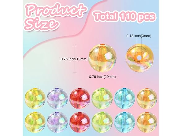 LiQunSweet 110 Pcs 20mm Bubblegum Beads Acrylic Beads
