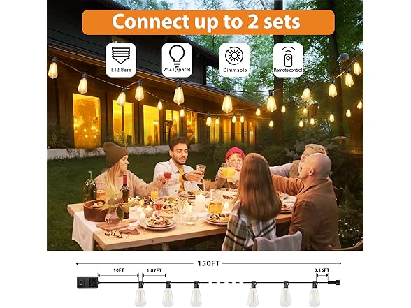 Brightever 150FT Outdoor Lights with Remote