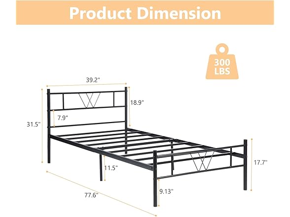 Relyblo Twin Size Metal Platform Bed Fra