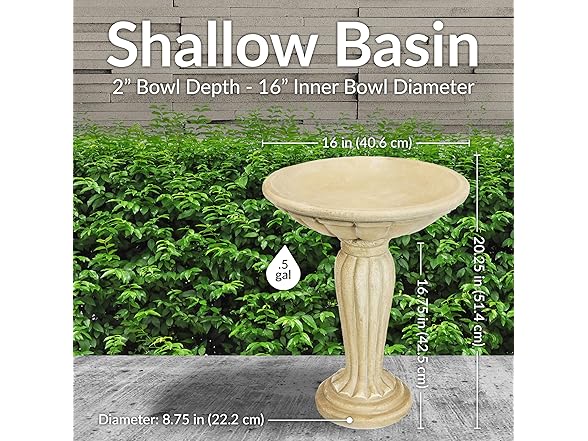 Sunnydaze 20.25” H Concrete Bird Bath Antique White