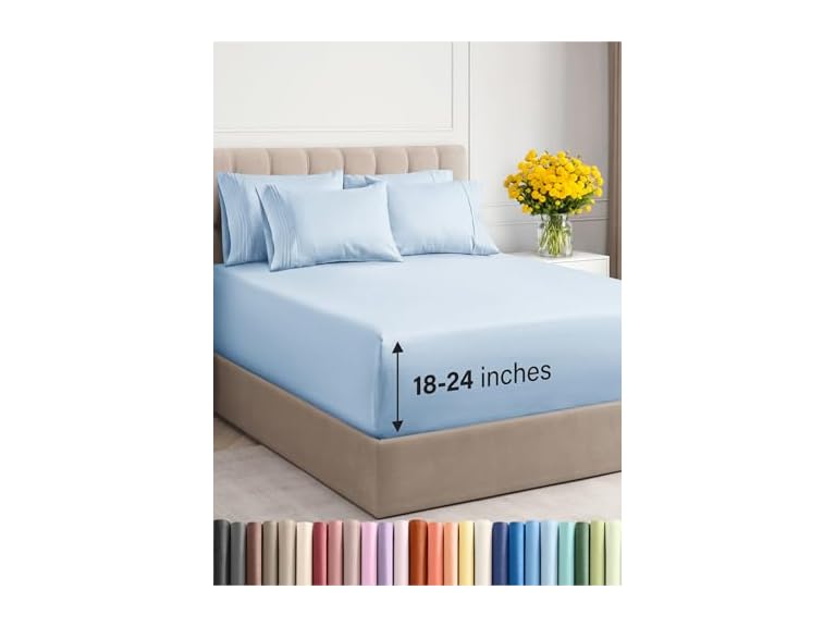 6 Piece Extra Deep Breathable Sheet Set- Choose Color & Size - Gallery 35