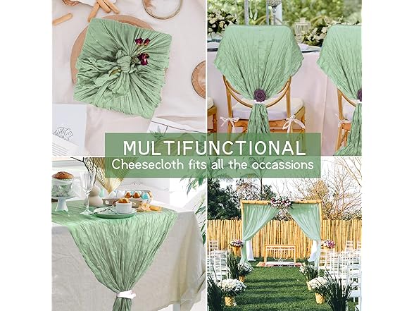 TISEMENT 12 Packs Cheesecloth Table Runne (Sage Green)