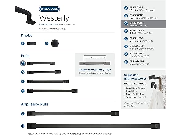 Amerock Westerly Pull, 3", Black