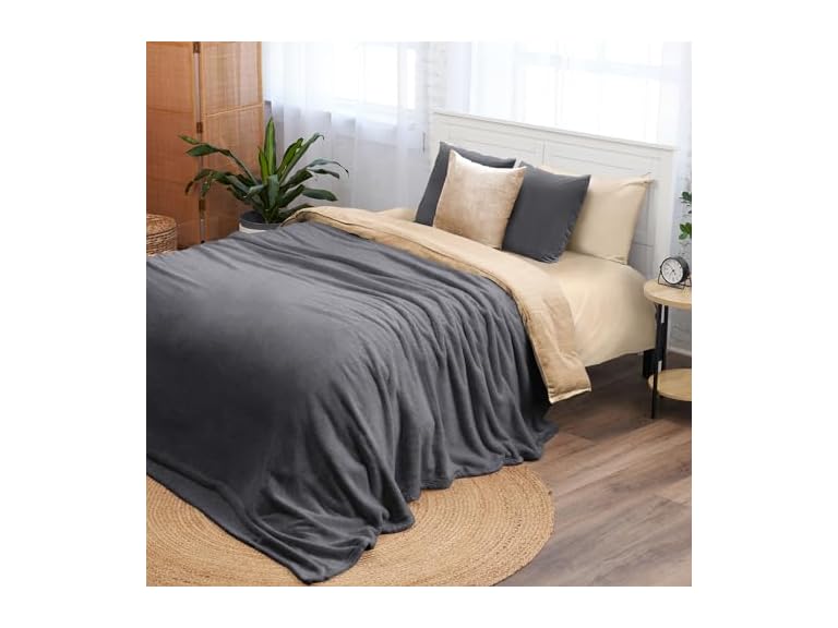 Northwest Ashford Home Cozy Warmwell Blanket Charcoal Queen Size 90 x 90 inches