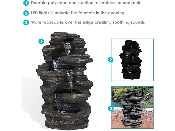 Sunnydaze Rock Falls 39-Inch Polystone Fountain