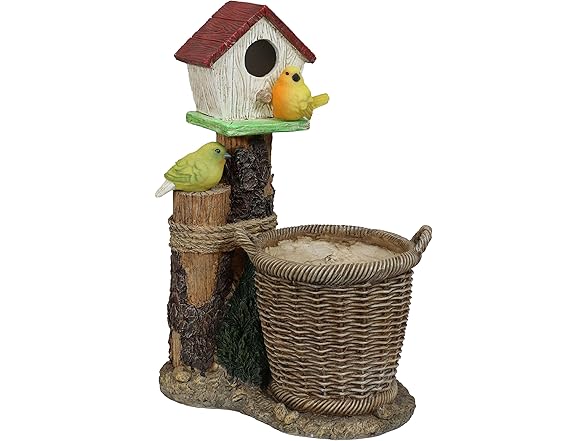 Sunnydaze Polyresin Bird House Outdoor Statue Planter