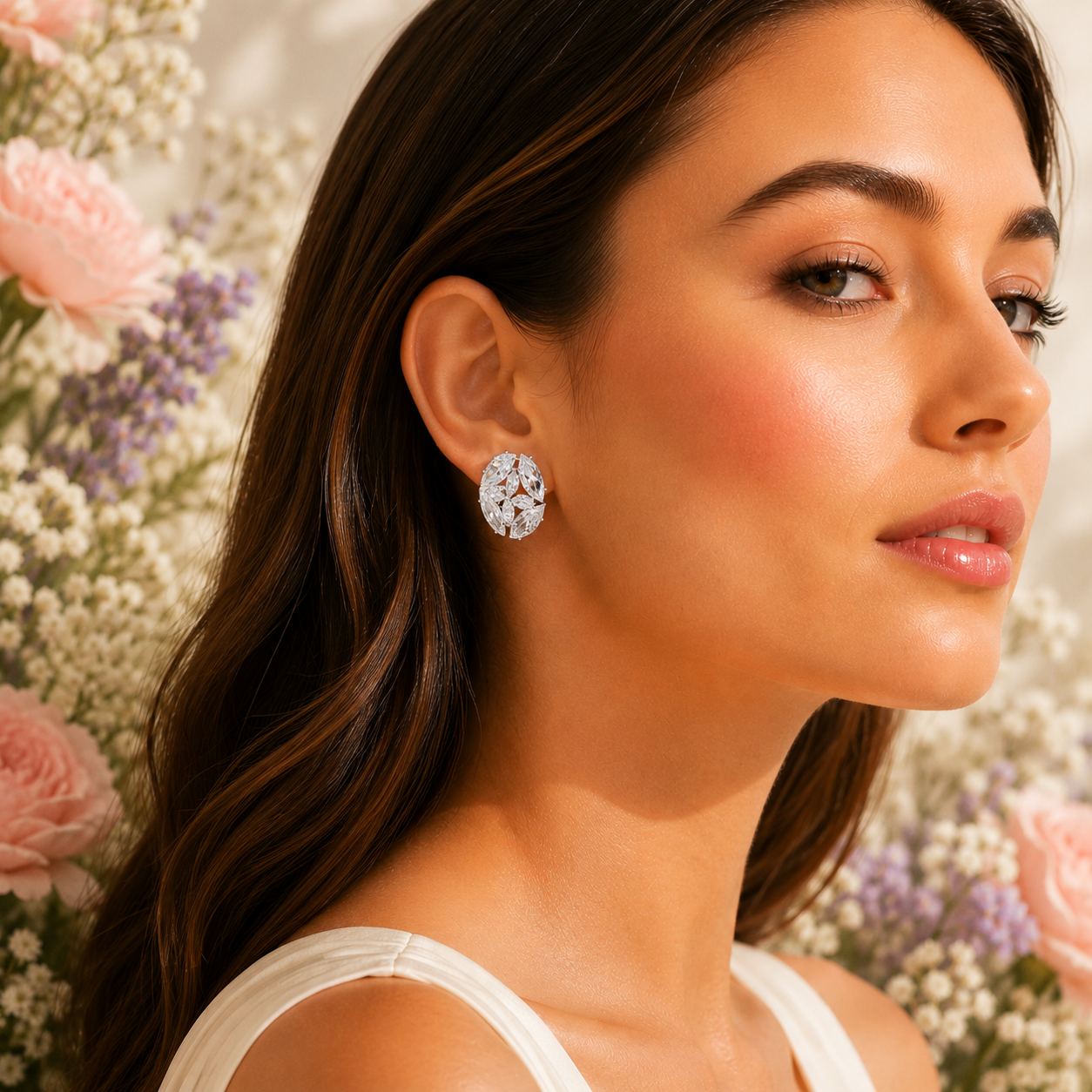 Saffron S/S Silver Tone Cluster Cubic Zirconia Stud Earrings - Gallery 7
