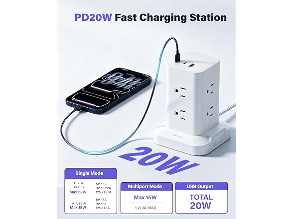 TAGZILO Power Strip Tower Surge 1800J