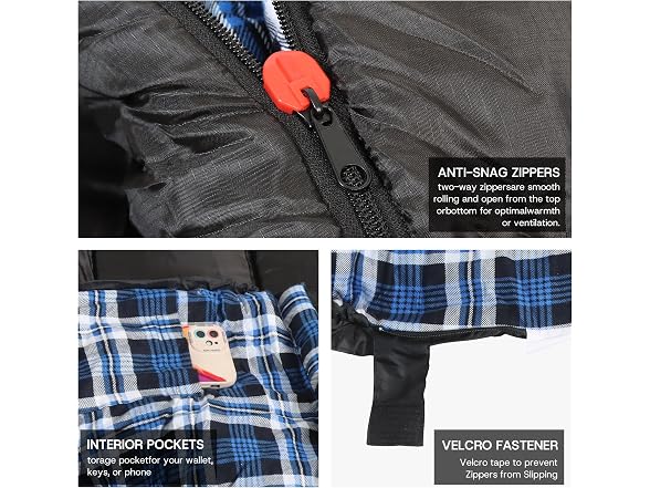 Blue/Black Flannel Queen Size Sleeping Bag