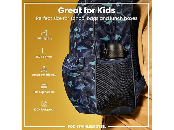 Ion8 Kids Bottle, Steel 13oz Leak Proof