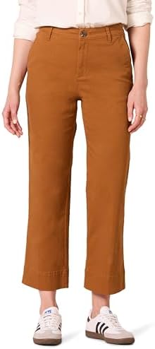 Amazon Essentials Women's High-Rise Regular-Fit Ankle-Length Wide-Leg Khaki Pant, Caramel, 10