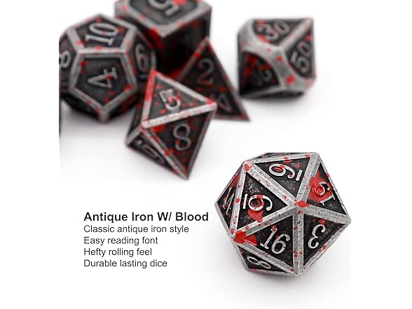 Haxtec DND 7 Piece Metal Dice Set Iron Red