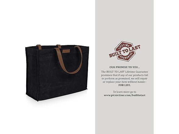 PICNIC TIME Market Waxed Canvas Tote with Leatherette Handles
