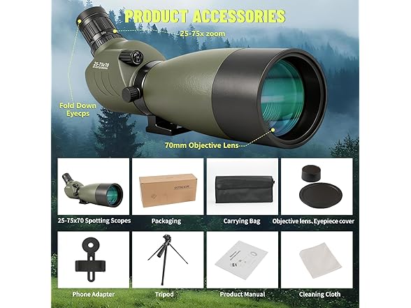 25-75x70 HD Spotting Scope with BAK4 Prism FMC Lens