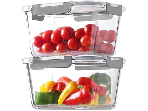 HOMBERKING 4pc 63oz Grey Glass Food Containers