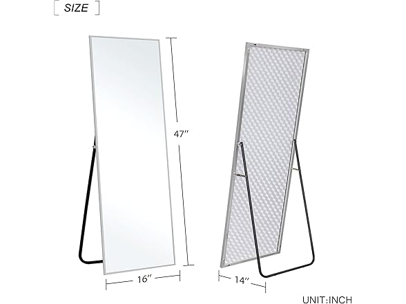 KIAYACI Silver Floor Mirror w/Stand 47"x16"