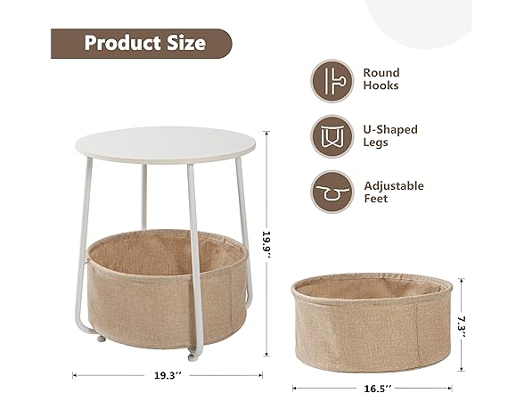 YSSOA Round Side Table, End Tables for Living Room