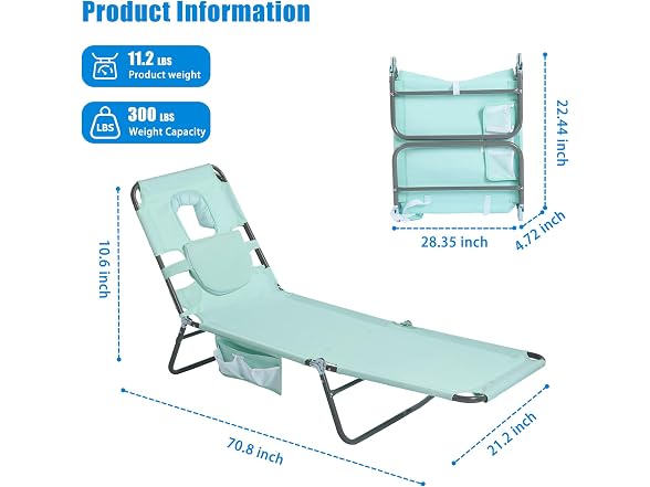 SUNNYFEEL Teal 2pk Lay Flat Tanning Lounger