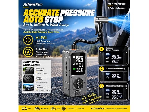 Achansfam Portable Tire Inflator, Gray