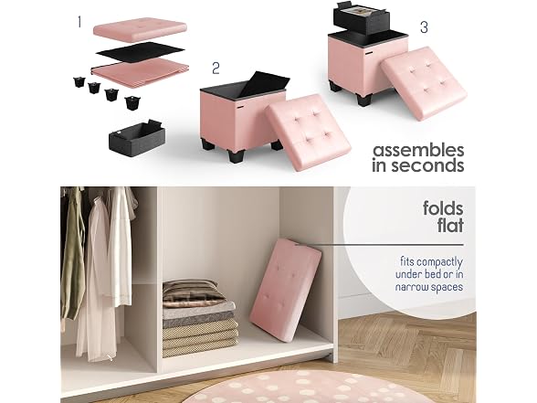 Storage Ottoman Cube Bin 15in Pink
