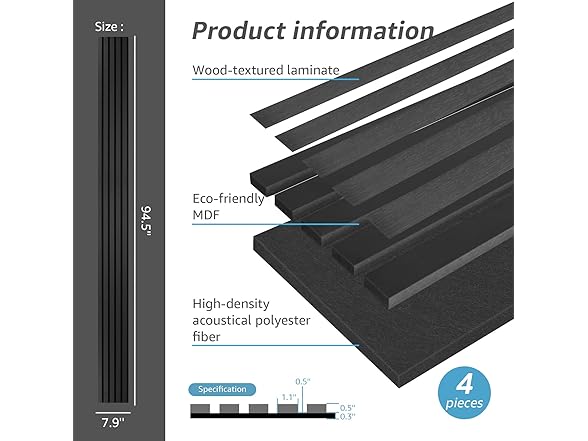 Art3d 4-Piece Wood Slat Acoustic Panels 
