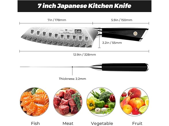 SHAN ZU 7" Damascus Santoku Knife