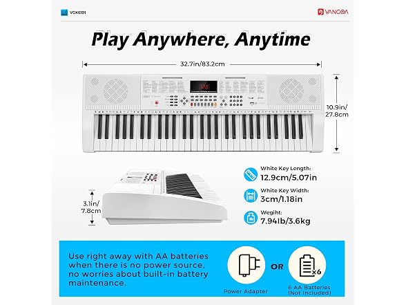 VANGOA White Electric Piano Keyboard
