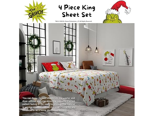 Dr. Seuss The Grinch Holiday Sheet Set King