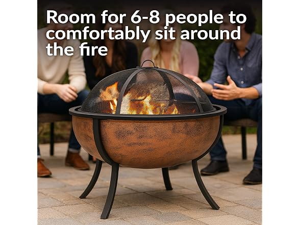 Sunnydaze Round Steel Outdoor Wood-Burning Fire Pit, 32", Copper