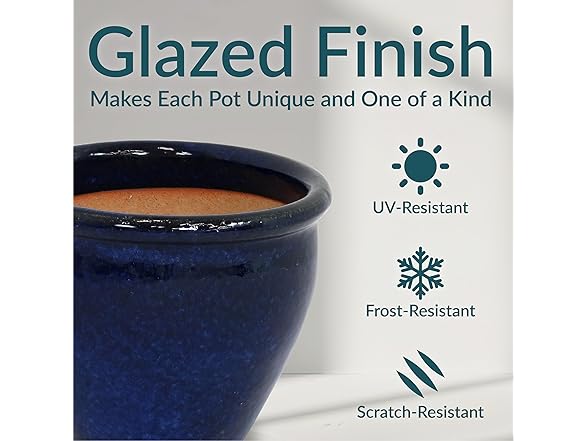 2PK Sunnydaze Decor AP-902 Ceramic Planters 9" Blue