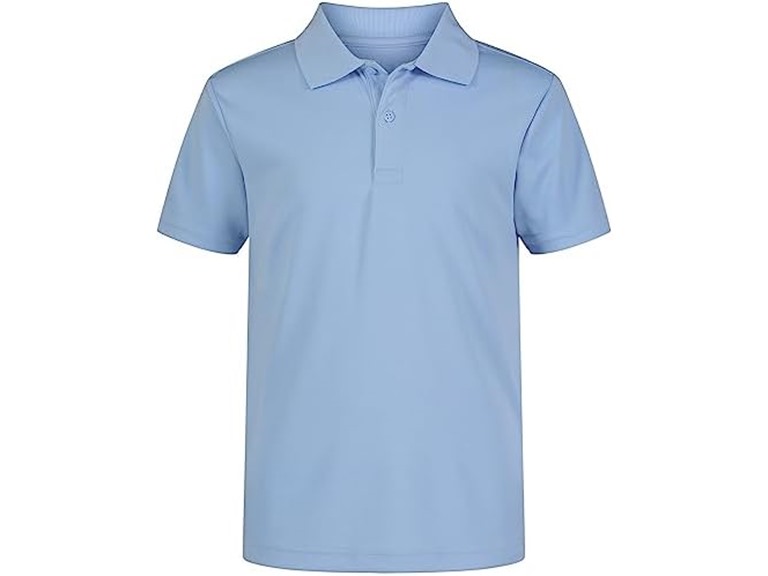 IZOD Boys' School Uniform Short Sleeve Polo Shirt, Button Closure, Moisture Wicking Performance Material, Light Blue, 14-16