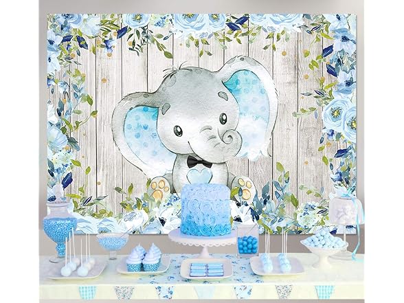 Sensfun Floral Elephant Backdrop Blue