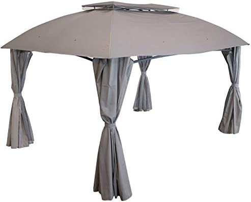 Sunnydaze Soft Top Patio Gazebo - 10x13 Foot Gazebo with Mesh Screen and Privacy Wall - Gray