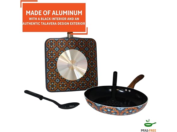 IMUSA Talavera Aluminum Black Ceramic Value Fry Pan & Square Griddle Set