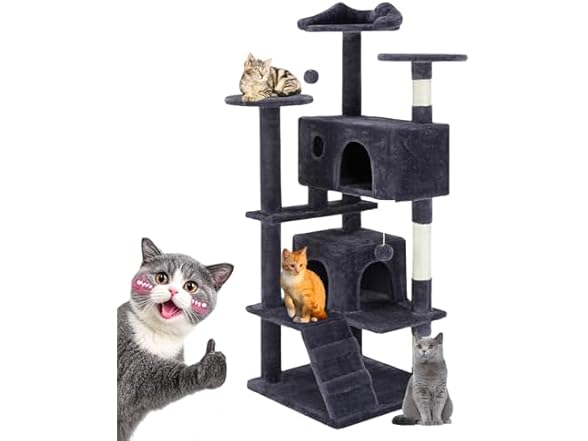 FluffyDream Cat Tree Tower 54in Gray